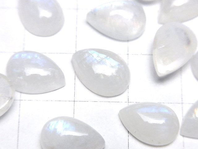 [Video]High Quality Rainbow Moonstone AA++ Pear shape Cabochon 12x8mm 3pcs