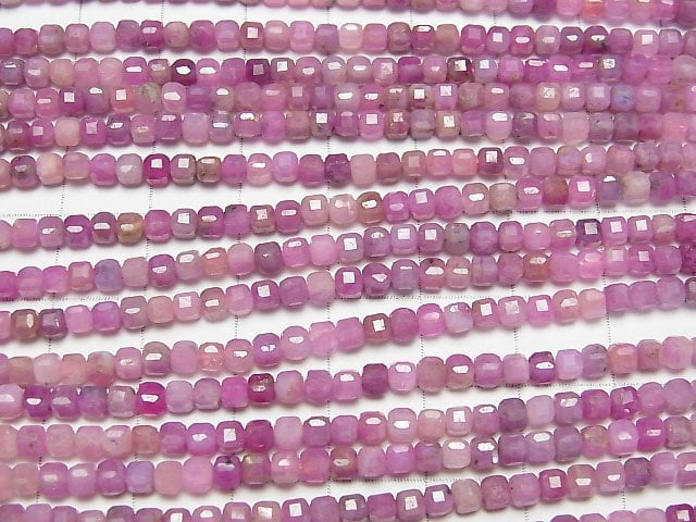 [Video] High Quality! Pink Sapphire AA++ Cube Shape 3x3x3mm half or 1strand beads (aprx.15inch/37cm)