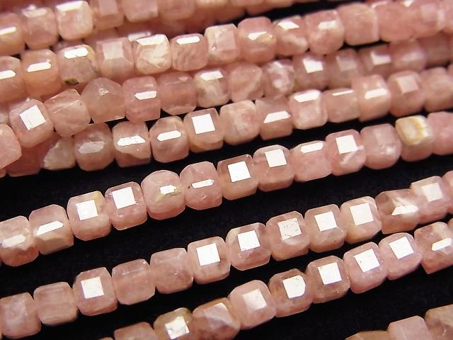 [Video] High Quality! Argentine Rhodochrosite AA+ Cube Shape 3x3x3mm 1-strand beads (approx. 14inch/35cm)