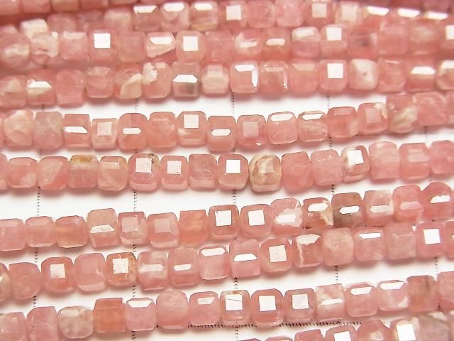[Video] High Quality! Argentine Rhodochrosite AA+ Cube Shape 3x3x3mm 1-strand beads (approx. 14inch/35cm)