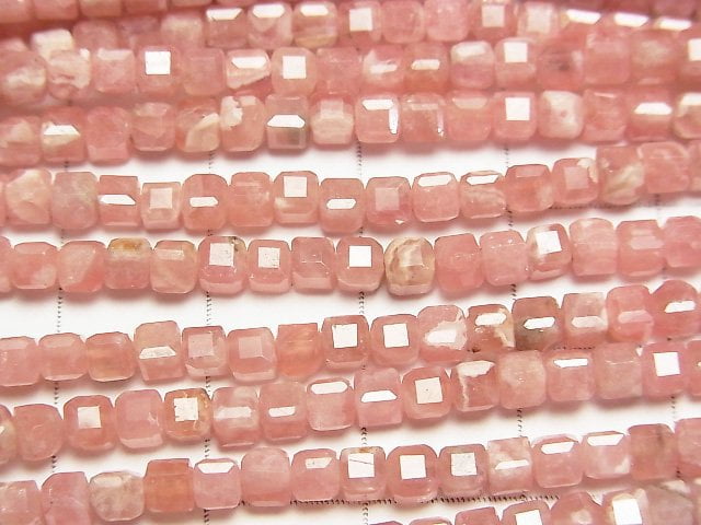 [Video] High Quality! Argentina Rhodochrosite AA+ Cube Shape 3x3x3mm 1strand beads (aprx.15inch/37cm)