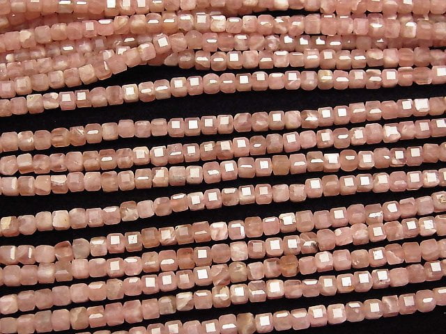 [Video] High Quality! Argentina Rhodochrosite AA+ Cube Shape 3x3x3mm 1strand beads (aprx.15inch/37cm)