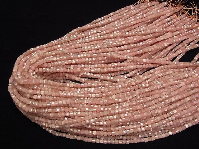 [Video] High Quality! Argentine Rhodochrosite AA+ Cube Shape 3x3x3mm 1-strand beads (approx. 14inch/35cm)