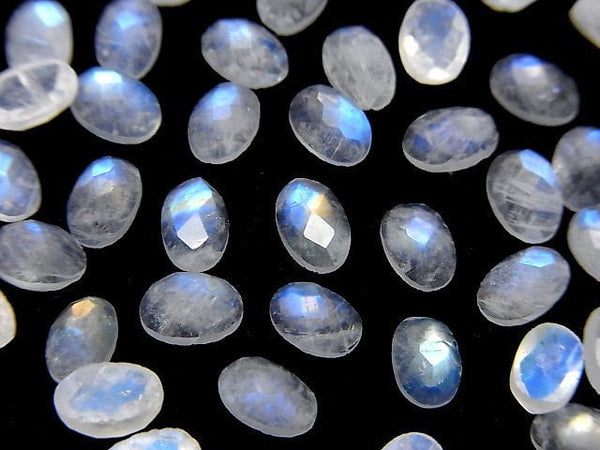 [Video]High Quality Rainbow Moonstone AAA- Oval Faceted Cabochon 6x4mm 5pcs