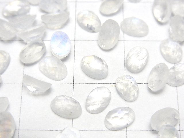 [Video]High Quality Rainbow Moonstone AAA- Oval Faceted Cabochon 6x4mm 5pcs