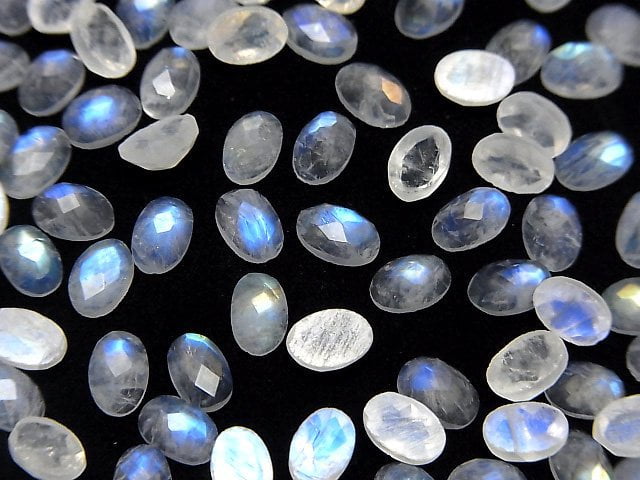 [Video]High Quality Rainbow Moonstone AAA- Oval Faceted Cabochon 6x4mm 5pcs