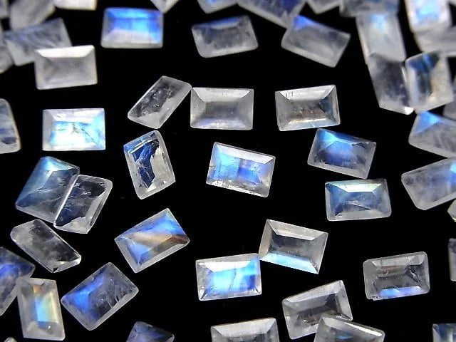 [Video]High Quality Rainbow Moonstone AA++ Loose stone Rectangle Faceted 6x4mm 5pcs