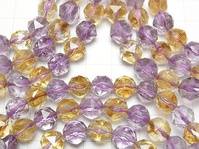 [Video] High Quality! Amethyst x Phantom Citrine AAA- Star Faceted Round 8mm Bracelet