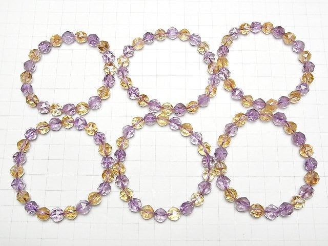 [Video] High Quality! Amethyst x Phantom Citrine AAA- Star Faceted Round 8mm Bracelet