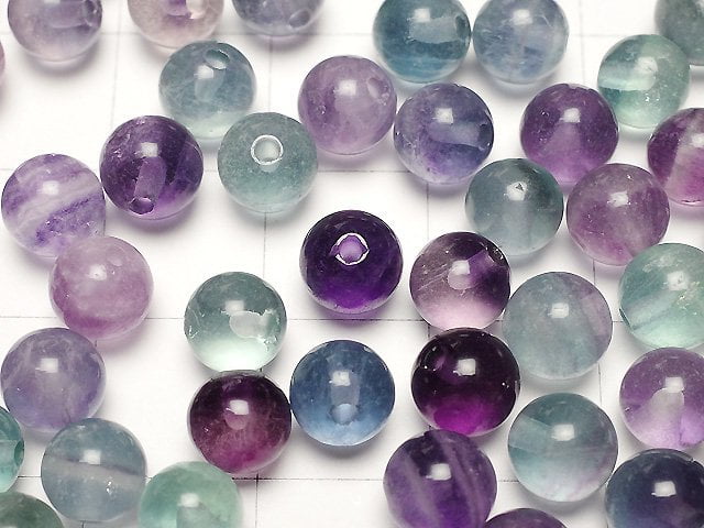 [Video] Multi color Fluorite AA+ Half Drilled Hole Round 6mm 10pcs