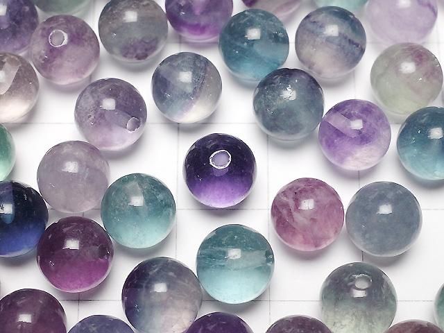 [Video] Multicolor Fluorite AA+ Half Drilled Hole Round 8mm 10pcs