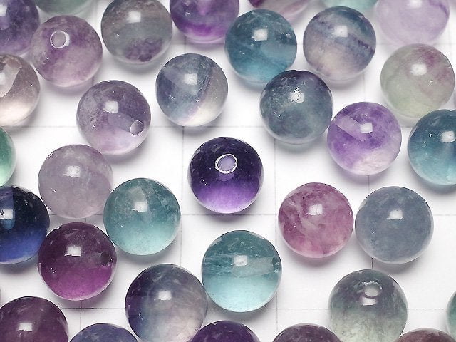 [Video] Multi color Fluorite AA+ Half Drilled Hole Round 8mm 10pcs