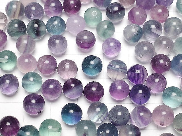 [Video] Multi color Fluorite AA+ Half Drilled Hole Round 8mm 10pcs