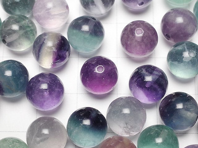 [Video] Multi color Fluorite AA+ Half Drilled Hole Round 10mm 5pcs