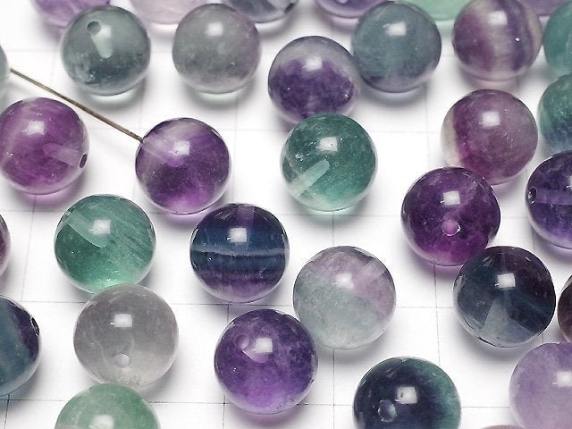 [Video] Multi color Fluorite AA+ Half Drilled Hole Round 10mm 5pcs