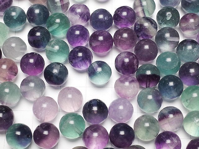 [Video] Multi color Fluorite AA+ Half Drilled Hole Round 10mm 5pcs