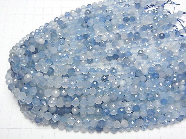 [Video] High Quality! Deep Blue Aquamarine AA++ Faceted Round 6mm half or 1strand beads (aprx.15inch/37cm)