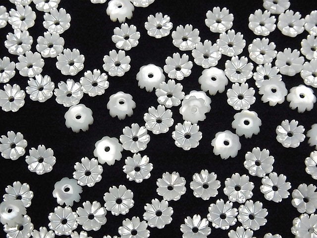 [Video] High Quality White Shell AAA 3D Flower 6mm Center Hole 4pcs