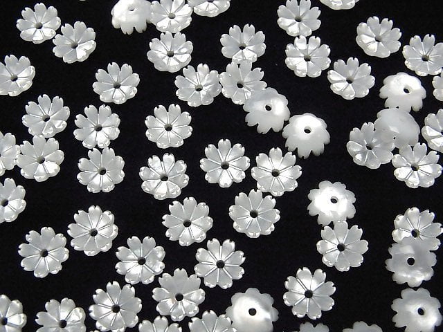 [Video] High Quality White Shell AAA 3D Flower 8mm Center Hole 4pcs