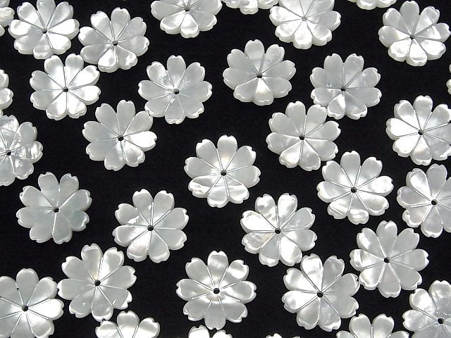 [Video] High Quality White Shell AAA 3D Flower 14mm Center Hole 4pcs