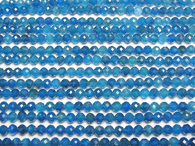 [Video] High Quality! Neon Blue Apatite AA++ Faceted Round 4.5mm 1strand beads (aprx.15inch/36cm)