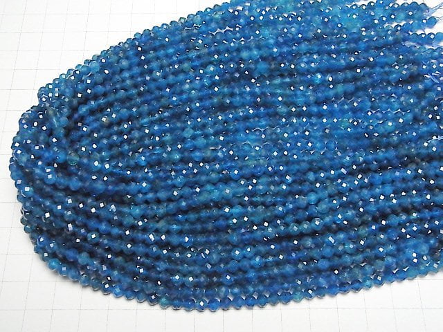 [Video] High Quality! Neon Blue Apatite AA++ Faceted Round 4.5mm 1strand beads (aprx.15inch/36cm)