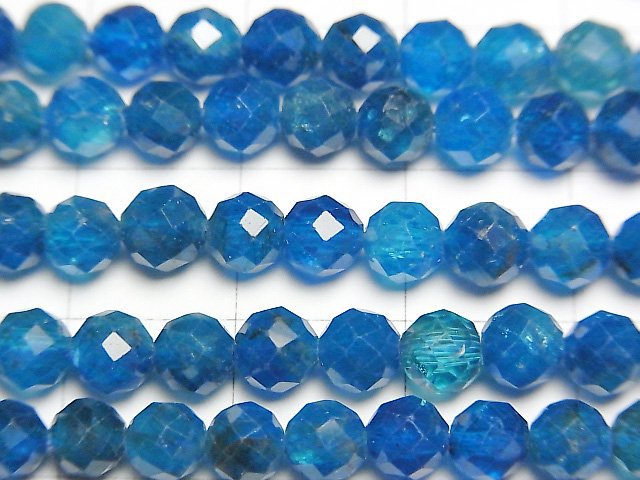 [Video] High Quality! Neon Blue Apatite AA++ Faceted Round 5mm 1strand beads (aprx.15inch/36cm)