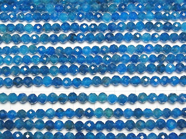 [Video] High Quality! Neon Blue Apatite AA++ Faceted Round 5mm 1strand beads (aprx.15inch/36cm)