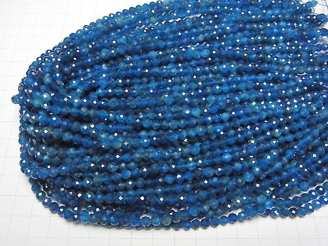 [Video] High Quality! Neon Blue Apatite AA++ Faceted Round 5mm 1strand beads (aprx.15inch/36cm)