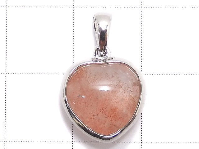 [Video][One of a kind] Natural Strawberry Quartz AAA- Heart Pendant Silver925 NO.10