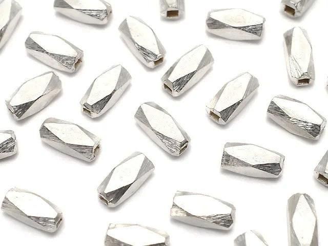 Karen Silver Faceted Tube 7x3x3mm White Silver 4pcs
