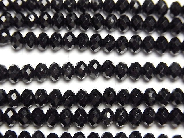 [Video] High Quality! Black Tourmaline AAA- Faceted Button Rondelle 4x4x2.5mm 1strand beads (aprx.15inch/37cm)
