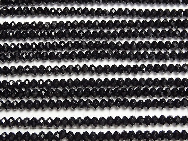 [Video] High Quality! Black Tourmaline AAA- Faceted Button Rondelle 4x4x2.5mm 1strand beads (aprx.15inch/37cm)