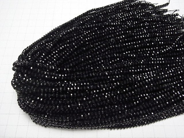 [Video] High Quality! Black Tourmaline AAA- Faceted Button Roundel 4x4x2.5mm 1strand beads (aprx.15inch/37cm)