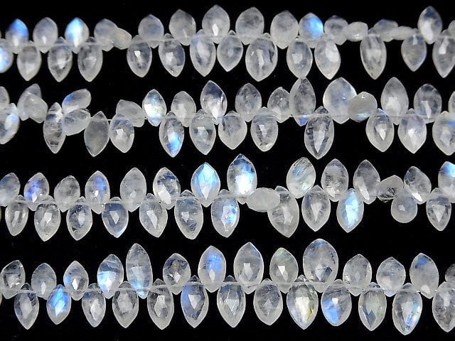 [Video]High Quality Rainbow Moonstone AAA- Marquise Faceted Briolette half or 1strand beads (aprx.6inch/16cm)