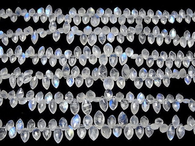 [Video]High Quality Rainbow Moonstone AAA- Marquise Faceted Briolette half or 1strand beads (aprx.6inch/16cm)