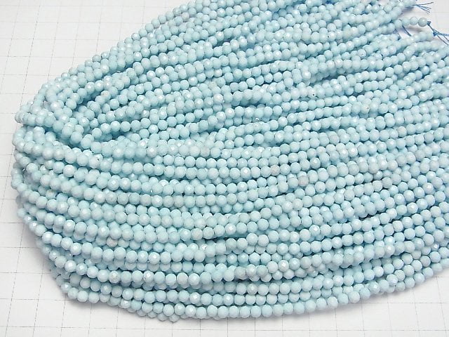 [Video]High Quality! Magnesite Turquoise Faceted Round 4mm 1strand beads (aprx.15inch/37cm)