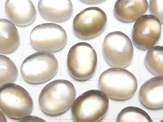 [Video] White Shell x Smoky Quartz AAA Oval Cabochon 10x8mm 3pcs