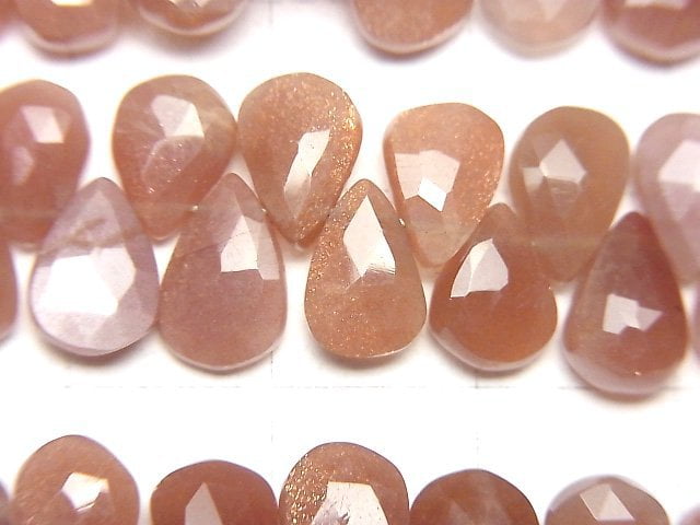 [Video]High Quality Orange-Brown Moonstone AAA- Pear shape Faceted Briolette half or 1strand beads (aprx.7inch/18cm)