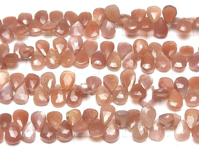 [Video]High Quality Orange-Brown Moonstone AAA- Pear shape Faceted Briolette half or 1strand beads (aprx.7inch/18cm)