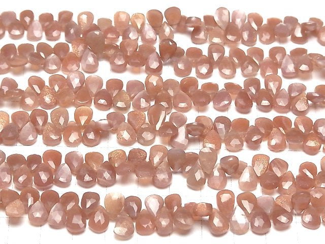 [Video]High Quality Orange-Brown Moonstone AAA- Pear shape Faceted Briolette half or 1strand beads (aprx.7inch/18cm)