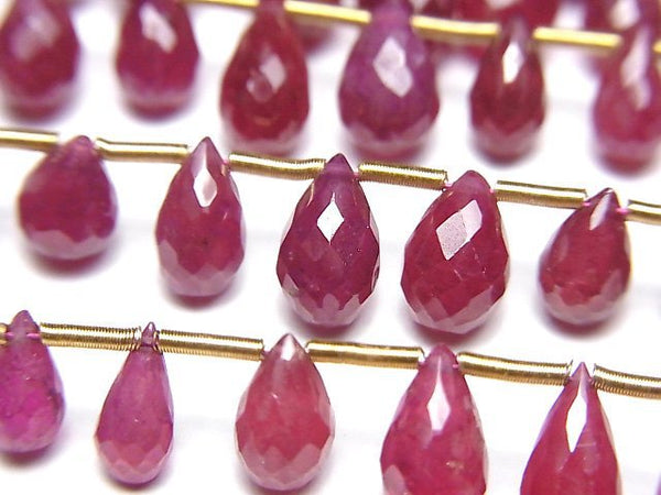 [Video]High Quality Ruby AA++ Drop Faceted Briolette 1strand beads (aprx.4inch/9cm)