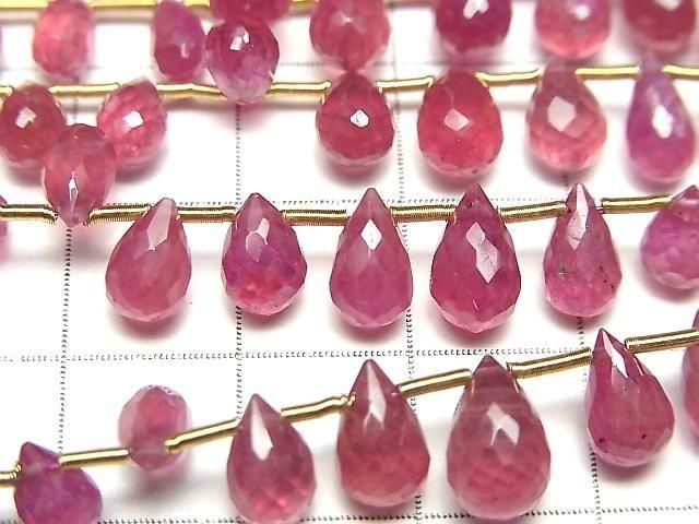 [Video]High Quality Ruby (Pink Sapphire)AA++ Drop Faceted Briolette half or 1strand (16pcs)