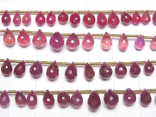 [Video]High Quality Ruby AA++ Drop Faceted Briolette 1strand beads (aprx.4inch/9cm)