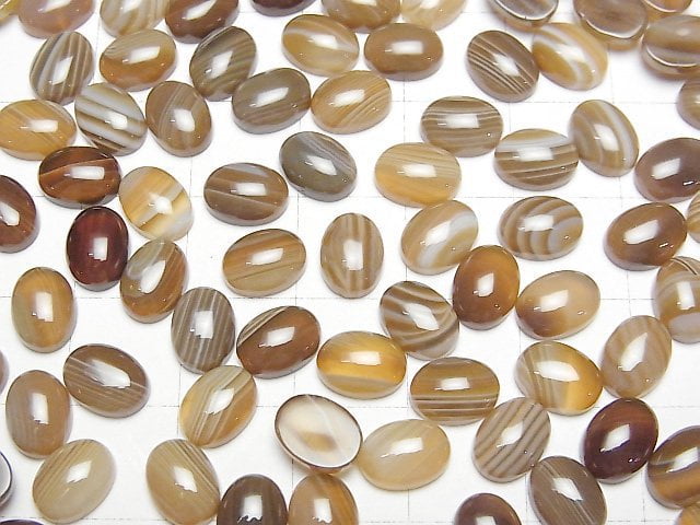 [Video] Brown Striped Agate AAA Oval Cabochon 8x6mm 5pcs