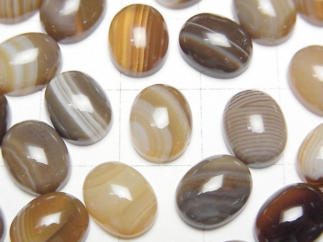 [Video] Brown Striped Agate AAA Oval Cabochon 10x8mm 4pcs