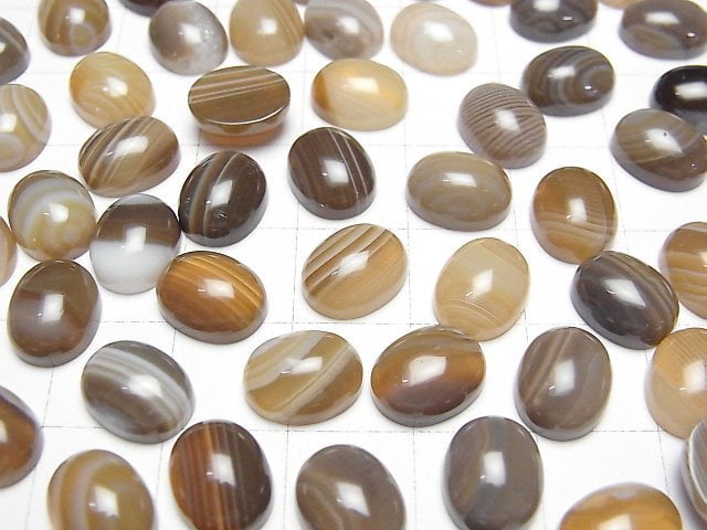 [Video] Brown Striped Agate AAA Oval Cabochon 10x8mm 4pcs