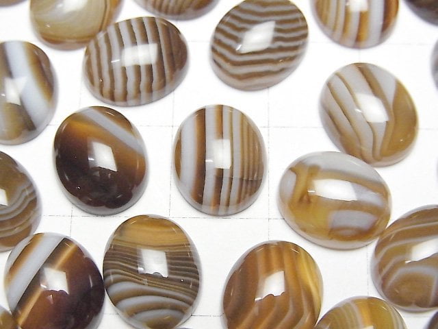 [Video] Brown Striped Agate AAA Oval Cabochon 12x10mm 4pcs