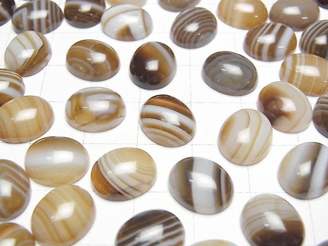 [Video] Brown Striped Agate AAA Oval Cabochon 12x10mm 4pcs