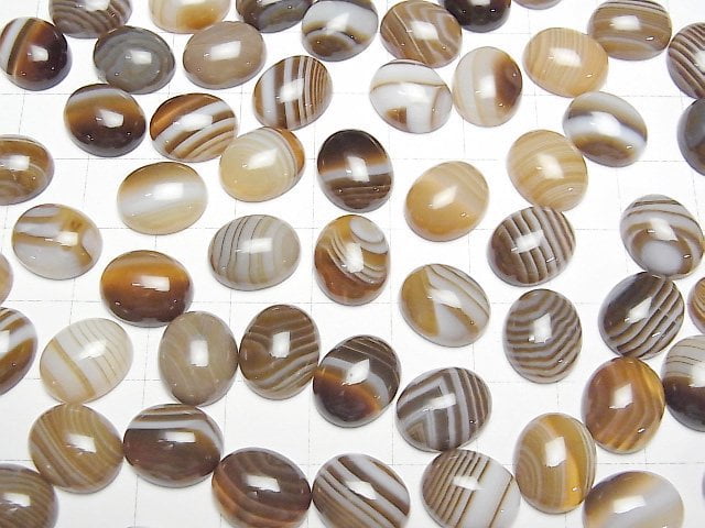 [Video] Brown Striped Agate AAA Oval Cabochon 12x10mm 4pcs